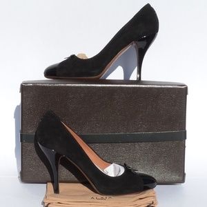 ALAIA Black Suede Patent Cap Toe Corset Pumps 40.5